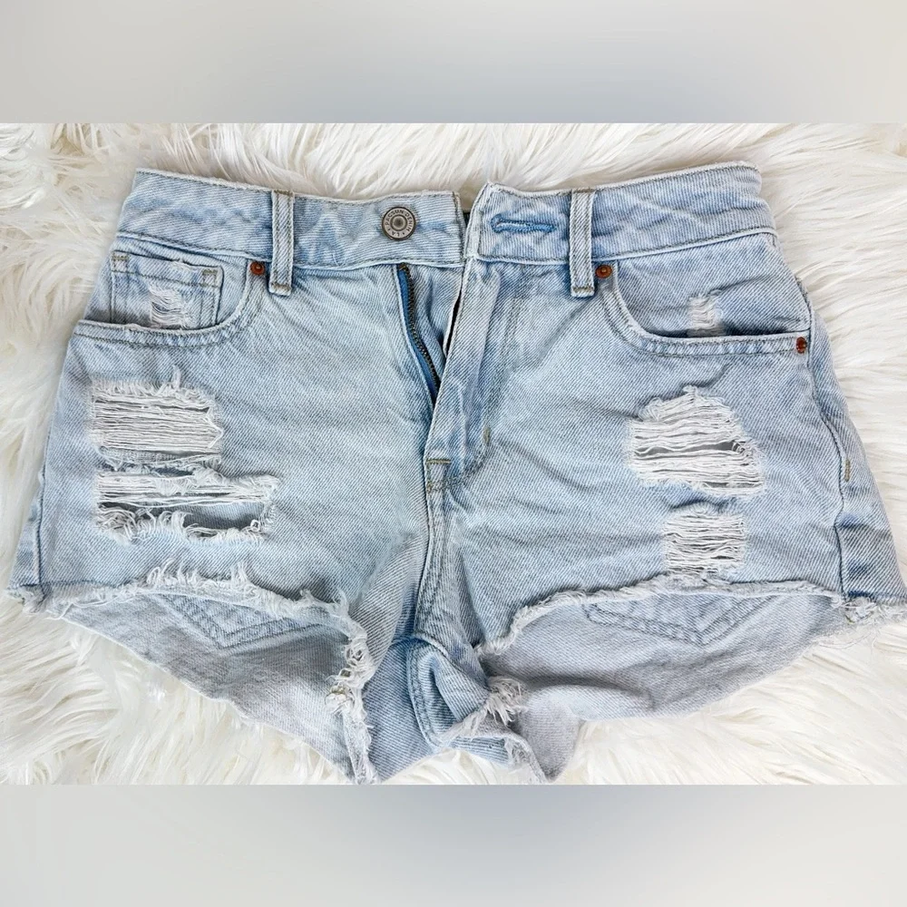 ‼️SALE‼️ PACSUN Women's High Rise Festival Light Denim Ripped Shorts, Size 22 - Picture 1 of 11